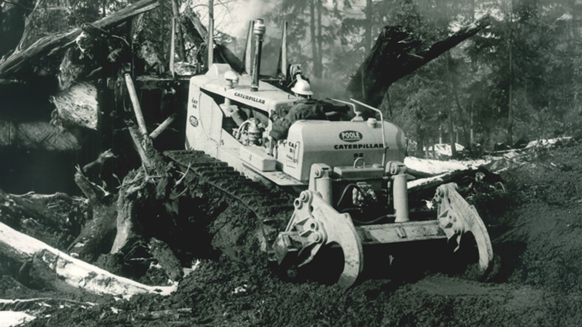D8 14A with root rake and ripper clearing a highway right-of-way