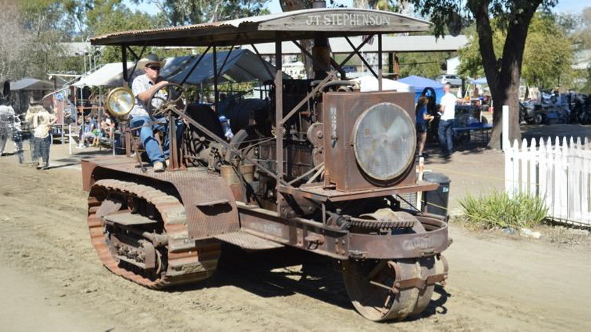 Josh Stephenson and his 1917 Stockon Holt 75 No. 2938 on parade at the Antique Gas & Steam Museum in Vista, CA, 2017. Photo Credit: Neil Paku